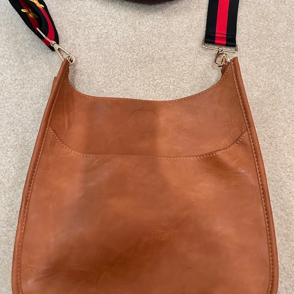 Tan Crossbody Bag with Embroidered Strap - Picture 2 of 4